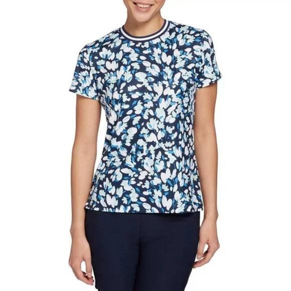 Lady Hagen Golf Top Women XS Blue Floral Short Sleeve Performance Shirt WGH11443